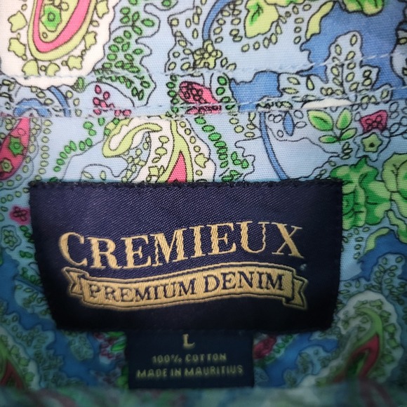 Cremieux Shirt Men's Large Blue Paisley Pearl Snap Premium Denim Button Down L/S - Picture 5 of 12